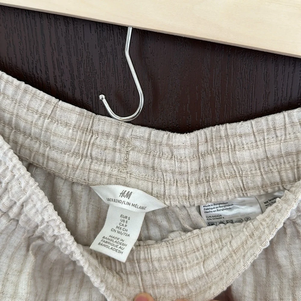 H&M Linen Blend Drawstring Pants Beige Relaxed Straight Leg Pants Women Size S